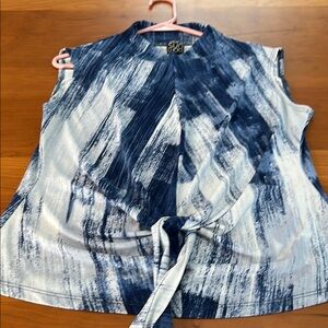 CLARA SUNWOO Blue and White Pleated Tie Front Blouse